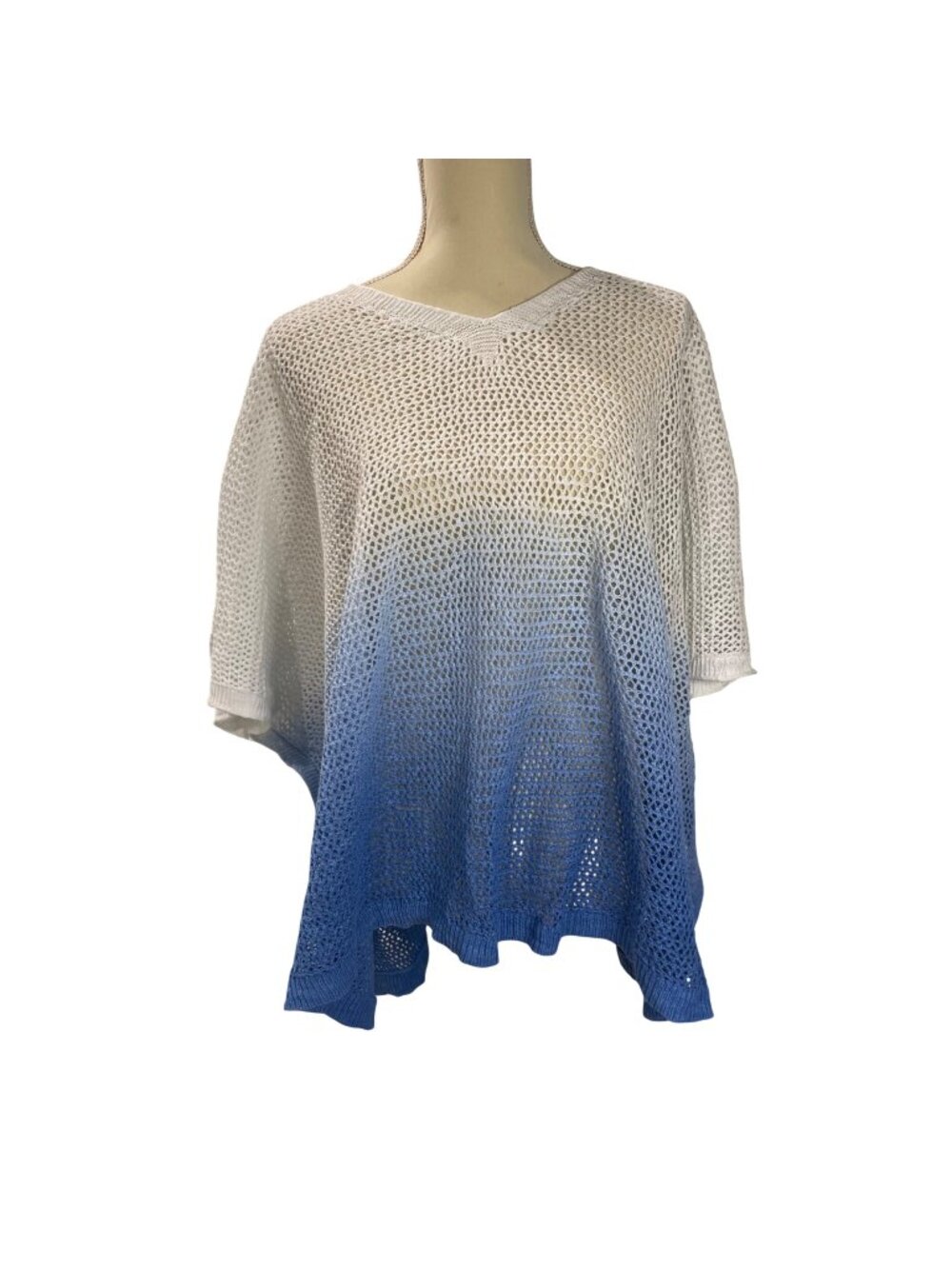 J. Jill Open Knit Ombre Top Women's OS One Size Linen, Cotton V-Neck Lightweight